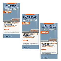 3-PACK Loreal Men's Expert Healthy Look SPF-15 Anti-Pale Skin Daily Moisturizer with UVA/UVB SUNSCREEN & Vitamin E - 2 oz.