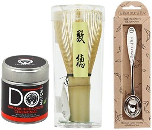 DoMatcha Green Tea, DoMatcha Traditional Japanese Matcha Bamboo Whisk, and The Repuplic of Tea The People's TEAspoon Variety 3 Pack (3)
