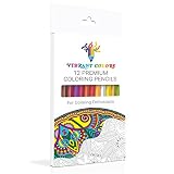VIBRANT COLORS 12 Colored Pencils with Bonus Brush, Rich Watercolor Pencils for Adult Coloring Books