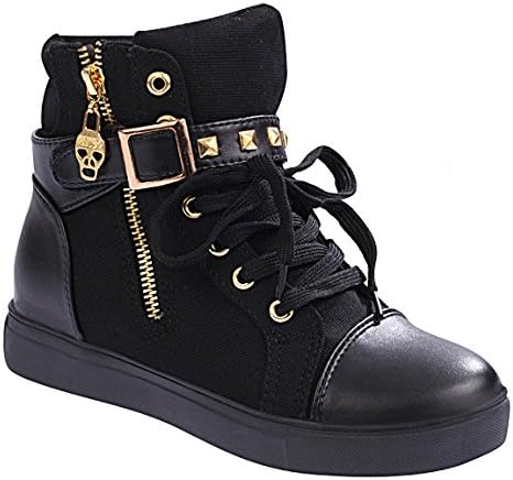 Lifeng Womens Canvas Lace-up Zipper Increat Confortable Sports Shoes(5.5 B(M) US, Black)