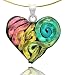 Sterling Silver Dichroic Glass Pink, Yellow and Red Swirl Heart-Shaped Pendant on Stainless Steel Wire, 18"