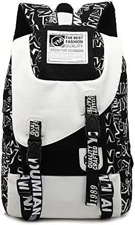 Youmian Black &amp; White Fashion Men's Canvas Travel Casual Shoulder Backpack - Small