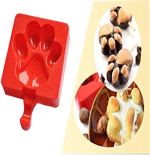 LeYu Life Cute Bear Paw Silicone Non Stick Cake Bread Mold Chocolate Cookie Cutter Cake Biscuit Jelly Candy Baking DIY Mould,Silicone Easy Cream Wooden Sticks for Ice Cream Bars,Set of 20