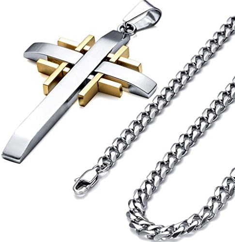 Stainless Steel Pendant Male Cross Necklace for Men 19.5 Inch 6.5mm Curb Chain