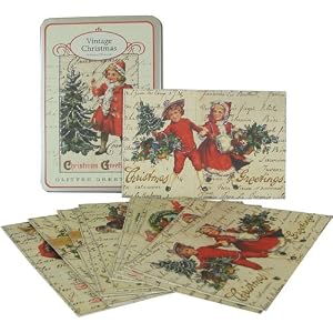 Cavallini Glitter Vintage Greetings Carte Postale in Tin