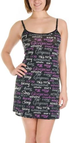 Pn Slim Fit Chemise Nighty with Adjustable Straps (Medium, Black/Sexy Words)