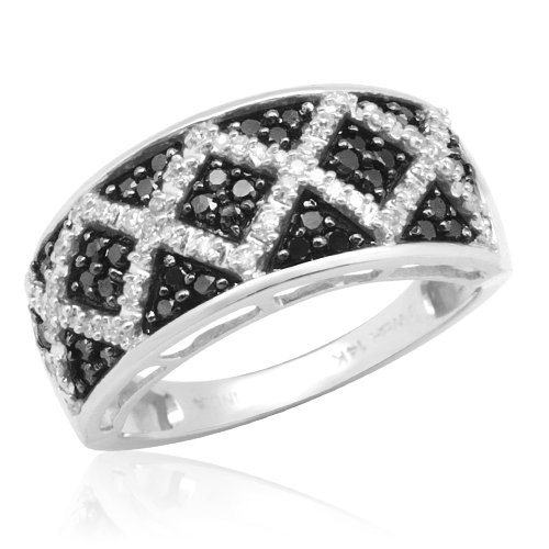 10k White Gold Black and White Diamond Ring (1/2 cttw, I-J Color, I3 Clarity), Size 7