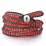 Pugster Stunning Indian Red Agate Bead Wrap Bracelet On Brown Leather Chip Stone For Women