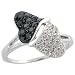14k White Gold Double Heart Diamond Ring, w/ 0.50 Carat Brilliant Cut White & Black Diamonds, 5/8