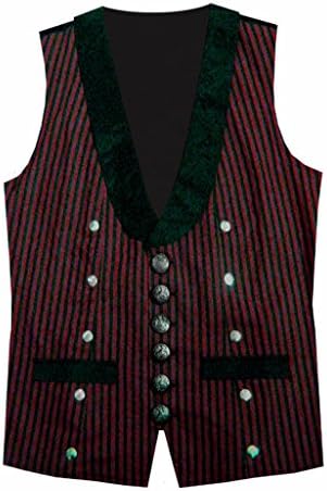 Victorian Vagabond Steampunk Striped Gothic Men's Vest Burgundy M/L