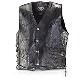 Diamond Plate Leather Vest with Skull Patch Black