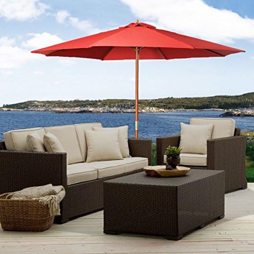 Outdoor 10Ft Umbrella Sun Shade Wood Pole Beach Cafe Patio &amp; Garden Red Goplus, Can be mounted on stands or middle of table if holes available