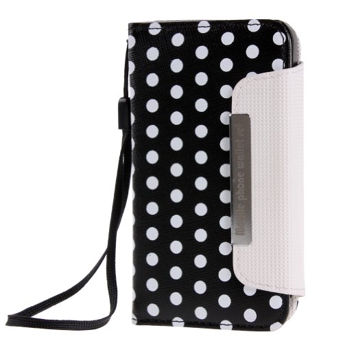 IKASEFU Colorful Polka Dot Wallet Flip Case Pouch Cover for iPhone 4 4s