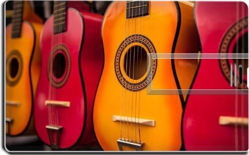 Red Yellow Wooden Acoustic Guitar 16G USB Flash Drive 2.0 Memory Stick MSD USB Credit Card Size Customized Support Services Ready Windows Mac Storage External