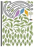 Reusable Decoration Wall Sticker Decal - Steel Tree Bird Perch with Mod Birds