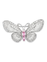 Sterling Silver Pink and Clear CZ Butterfly Pin