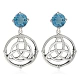 Sterling Silver Round-Shaped Blue Topaz Celtic Earrings