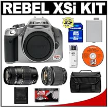<strong><a href='http://www.it-firstcare.com/view_company.php?from=Canon&pageid=1'>Canon</a></strong> EOS Digital Rebel XSi 12.2-Megapixel SLR Camera Body (Silver) with Tamron 28-80mm and 70-300mm Lens + 8GB SD Memory Card + LP-E5 Battery + Case + Bonus Accessory Kit