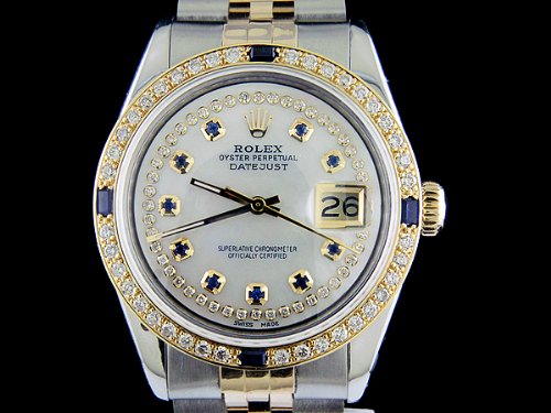 Rolex Men 18kss Datejust Watch 100+ Diamonds and Blue Sapphires
