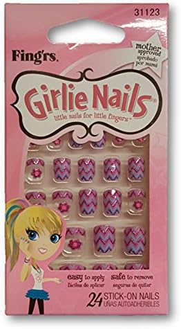 Fing'rs Girlie Nails Stick-on, Mother Approved, 24 Nails (31123 Pink and Blue Chevron)