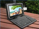HDE 7" Tablet Stand with USB Keyboard - Black Faux Leather Carrying Case