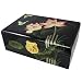 Black Lotus Flower Butterfly Hand Painted Lacquer Wood Jewelry Box