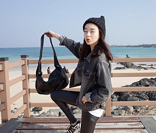 onko （オンコ） 【レディース】 デニムジャケット カジュアルデザイン 春秋 黒色 選べる3サイズ 【限定】エコバック付