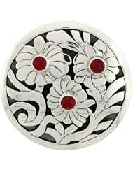 Sterling Silver Brooch / Pendant Red Beads, 2 inch tall