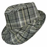 515nG5eZBgL. SL160  BLACK TAN WHITE FUNKY PLAID SHORT BRIM FEDORA