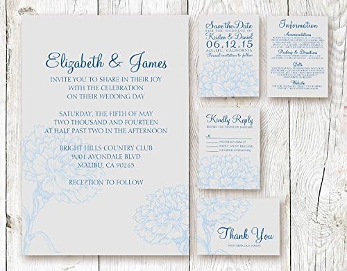 Custom Modern Blue and White Wedding Invitations Suite (Invite, RSVP, Save the Date, Info &amp; Thank You Cards)