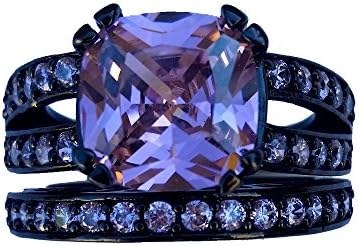 JIAwelry Women's Black Rhodium Plated Pink Cubic Zirconium 2pcs Wedding Rings Size 7