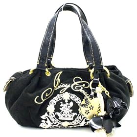 Juicy Couture Medium Black Signature Baby Fluffy Terry Hobo Bag
