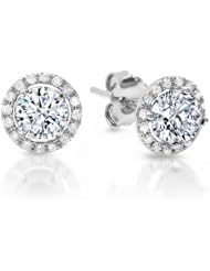Halo Diamond Stud Earrings Princess Cut 14k White Gold, H-I, SI1 1 Carat or 1 Ct.