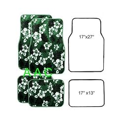 A Set of 4 Universal Fit Hawaii Hibiscus Carpet Floor Mats for Cars / Truck - Green
