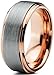 18K Rose Gold Plated Beveled Edge Brushed Polished Tungsten Wedding Band Ring 8mm Comfort Fit