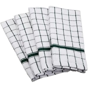 Set of 4 Green Deluxe Windowpane Terry Towel 
