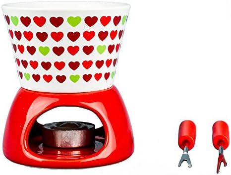 Cute Hearts Chocolate Fondue or Cheese Fondue Pot Set - Fondue Maker w/ Forks
