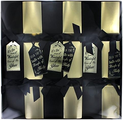 Christmas Crackers - Luxury Black and Gold Flock - 6 Pack