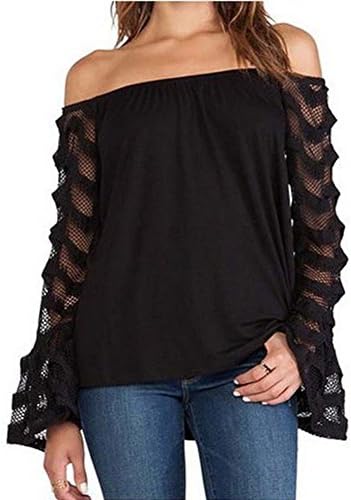 Megaerobe Women's Plus Size Off-Shoulder Long Flare Sleeve Tops Blouse Shirt (XX-Large)