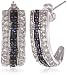Sterling Silver Gun Metal Color Genuine Sapphire and Topaz Black and White J-Hoop Earrings