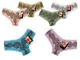 Womens 6-Pack Leopard Print Bikini Panties with Lace Accent (Junior Size)