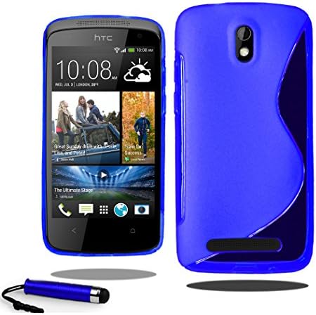 HTC Desire 500 Grip Wave S Line Silicone Case Gel Skin Cover Free Screen Protector & Stylus (Blue)