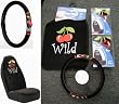 Wild Cherry Design 5pc Combo Set Front Floor Mats, Seat Covers & Steering Wheel Cover