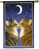 Blue Kissing Cats Kitten Garden Art Flag Banner-outdoor Decor