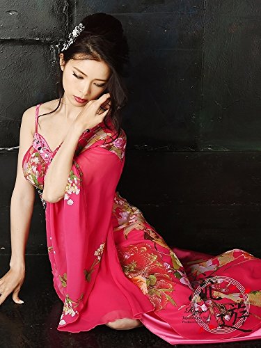 【流遊】キャバ花魁!ワンショルシフォン和柄ロングドレス 尾崎紗代子 着用ドレス【Ryuyu】キャバクラ着物ドレス(Mフリーサイズ)(ピンク)*ry1852-kd-pk