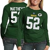 NFL Green Bay Packers Clay Matthews #52 Ladies Fair Catch IV Player Long Sleeve T-Shirt - Green (XX-Large)