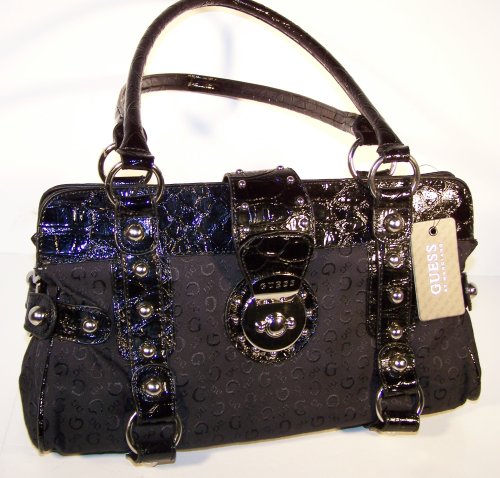 Click here to buy GUESS HANDBAGS, Guess PISA SIGNS Large Satchel w Studs (Black).