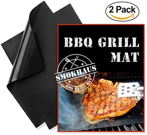 BBQ Grill Mat for Delicious Grilling ( Set of 2 ) - 100% Non Stick, Reusable and Dishwasher Safe, Perfect Barbecue solution for Gas, Charcoal or Electric Grill by SmokHaus