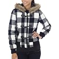 Mossimo&reg; Supply Co Junior's Hooded Buffalo Plaid Puffer with Toggle Buttons - White