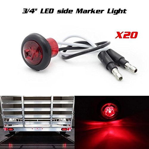 Partsam 20X 3/4 inch Mount Red Clearance LED Bullet light Lamp Truck Trailer Round Side Marker